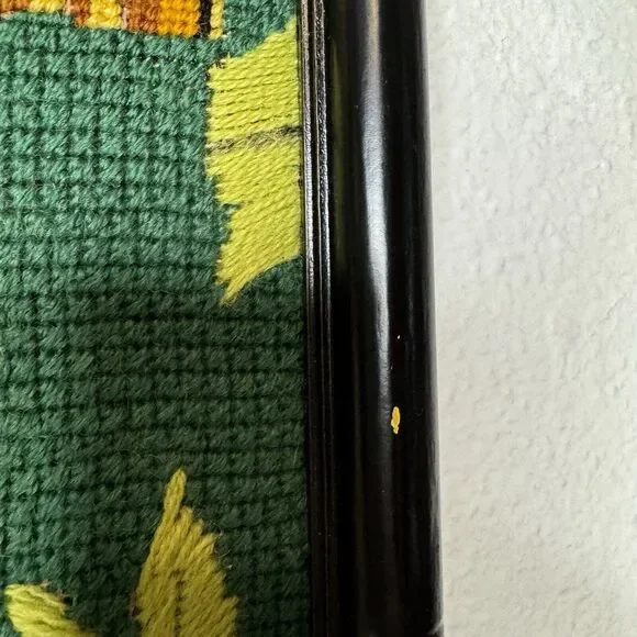 Vintage Leopard Needlepoint Black Bamboo Type Frame Green Hollywood Regency Art - Picture 4 of 16